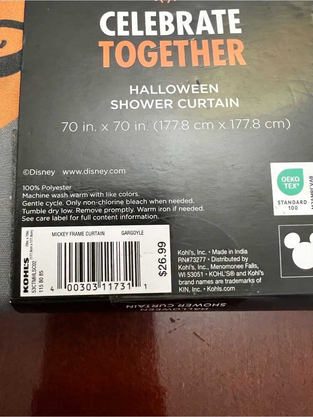 Disney Halloween Fabric Shower Curtain — Gray, Orange & White
